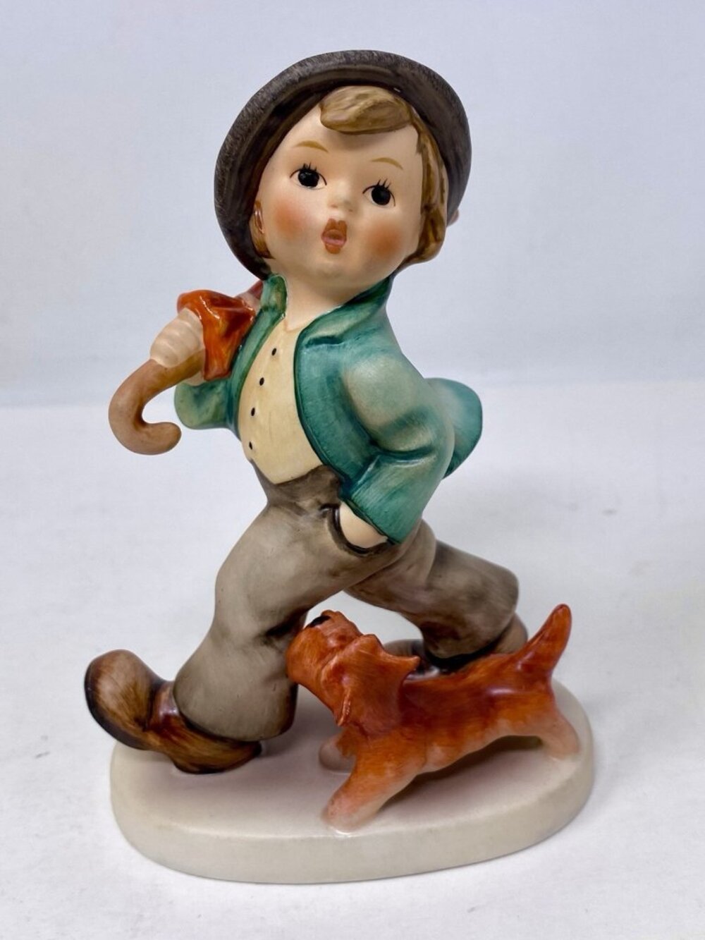 Goebel Hummel Strolling Along #5 1960s W Germany TMK4 Boy Umbrella Dog Signed